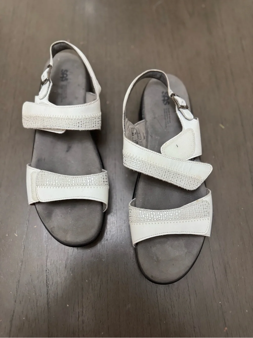 SAS Nudu Sandals White Leather Open Round Toe Straps Slingback Buckle Size W10n